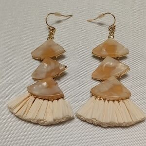 Elegant Gold and Cream Dangle Earrings